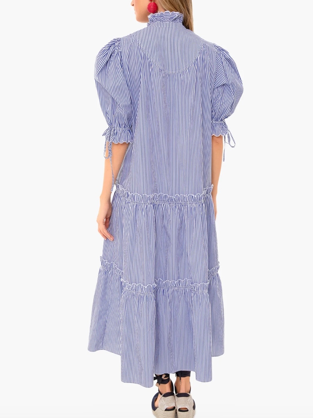 HUNTER BELL Holloway Navy and White Striped Ruffle Tier Dress Small $450 - Picture 3 of 10